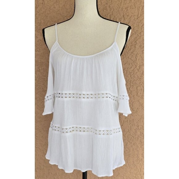 CHARLOTTE RUSSE White Cold Shoulder Strap Blouse S top - Picture 3 of 16